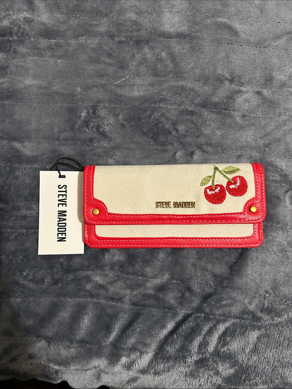 Steve Madden Red and Cream Cherry Embroidered Wallet